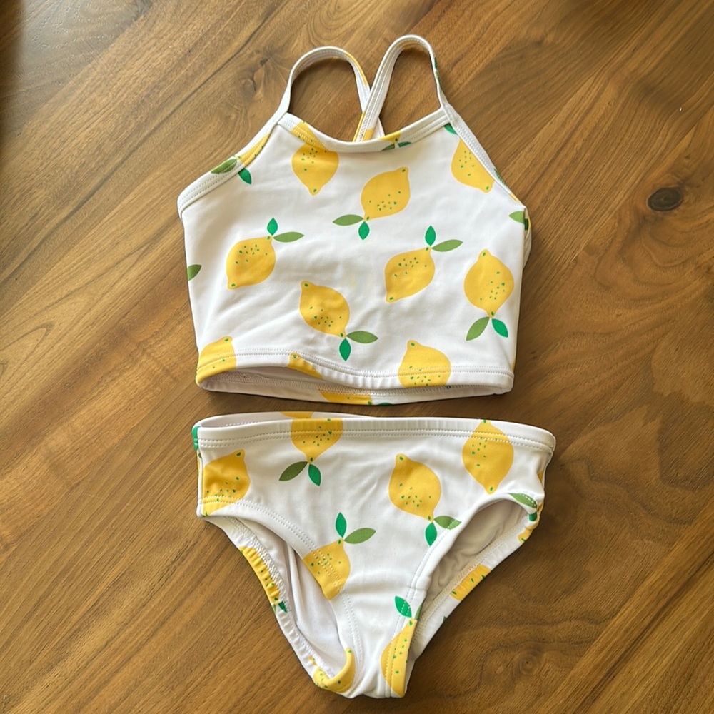 Hanna Andersson White Lemon Print Girls Two-Piece Swim Set
